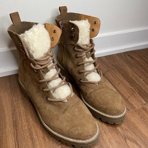 Brown fur lace up combat boots
